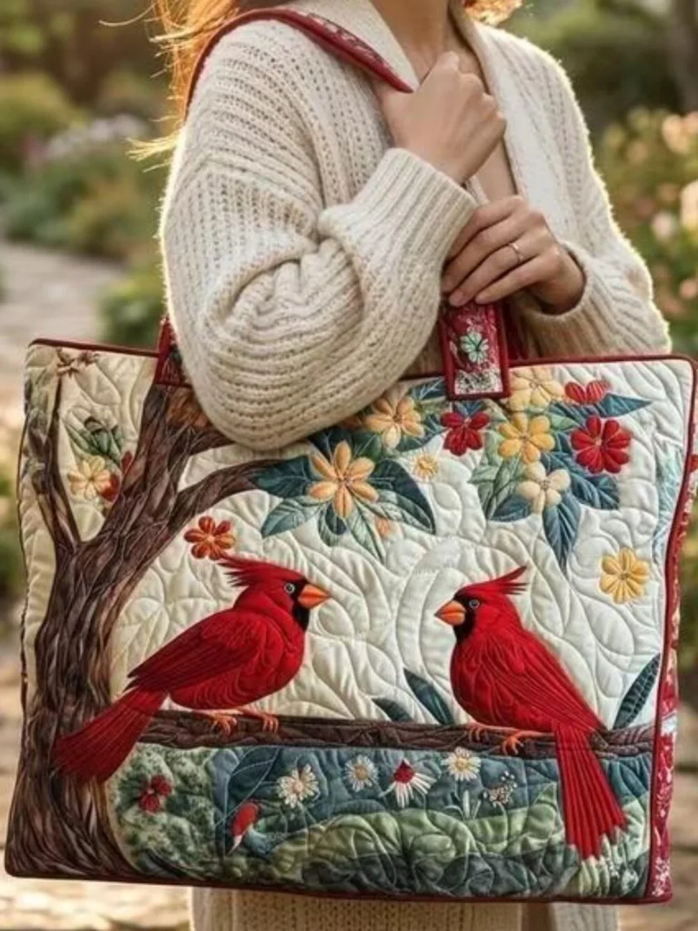 QUILTED CARDINAL TOTE